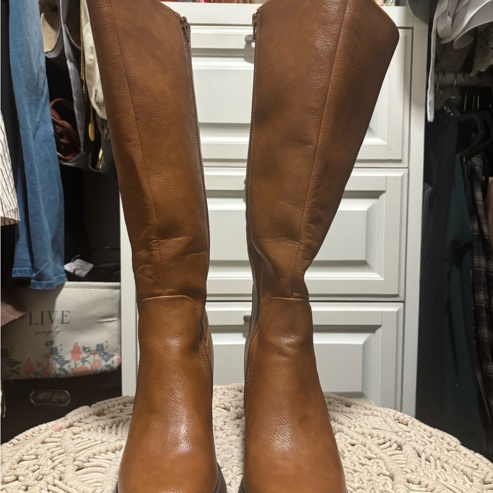 Brown Leather Knee-High Boots
